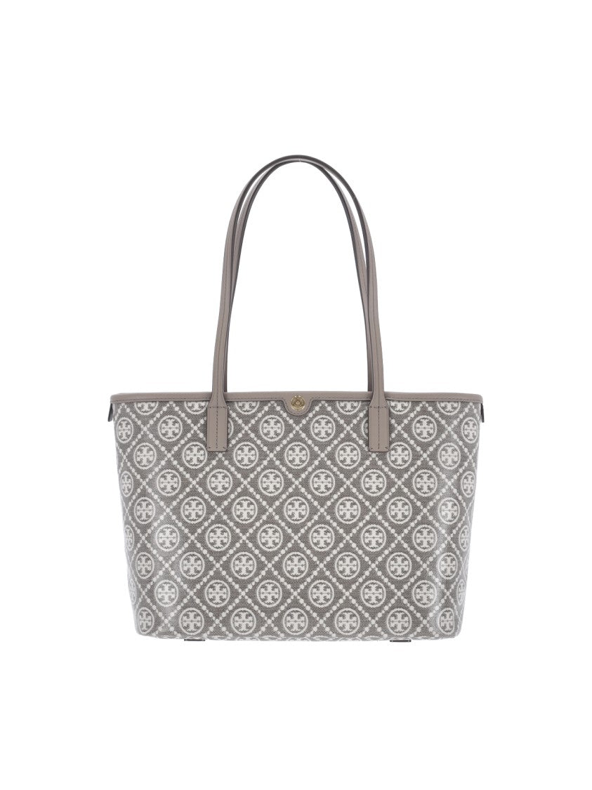 Tory Burch Grey T-Monogram Cotton Tote Bag