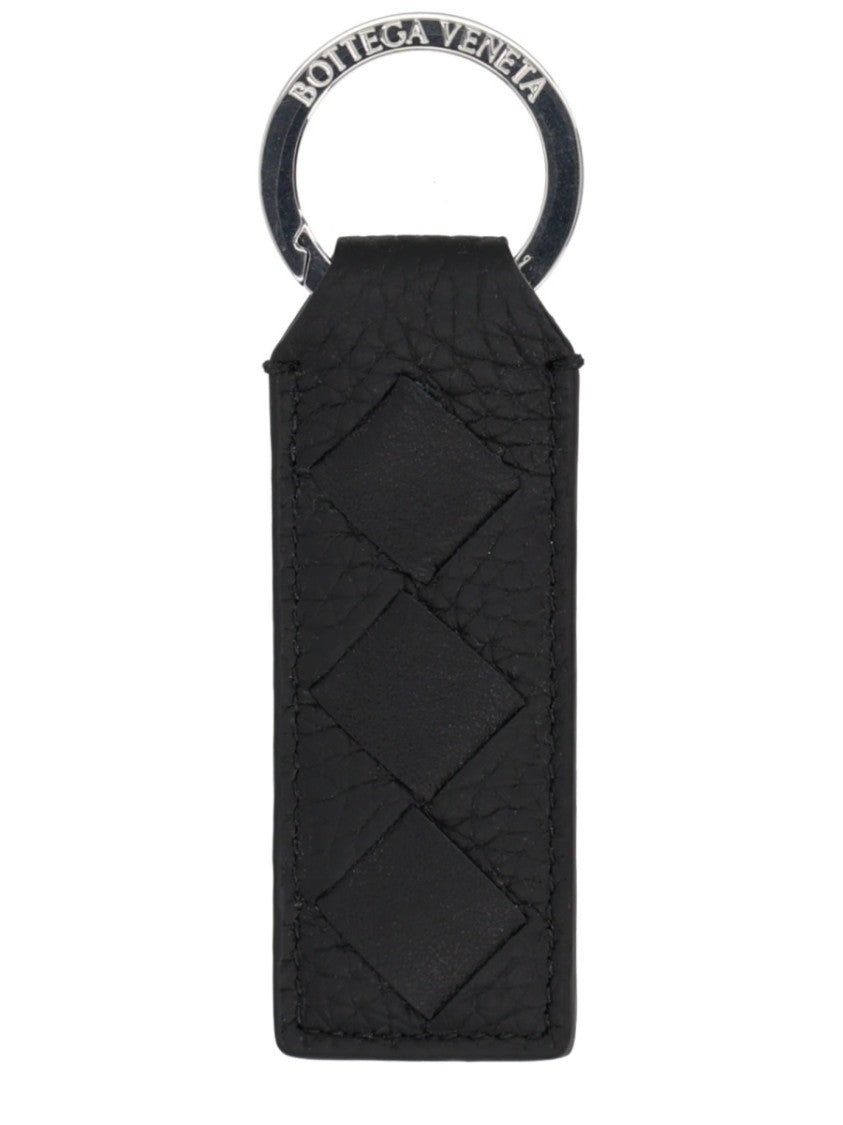 Bottega Veneta Tab Textured Woven Leather Keychain