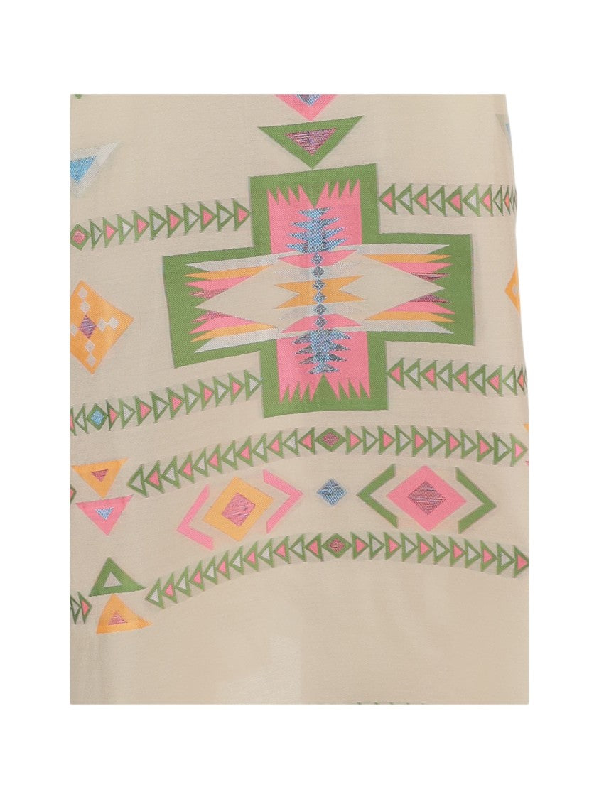 Nema Long Geometric Pattern Dress With Deep V-Neck