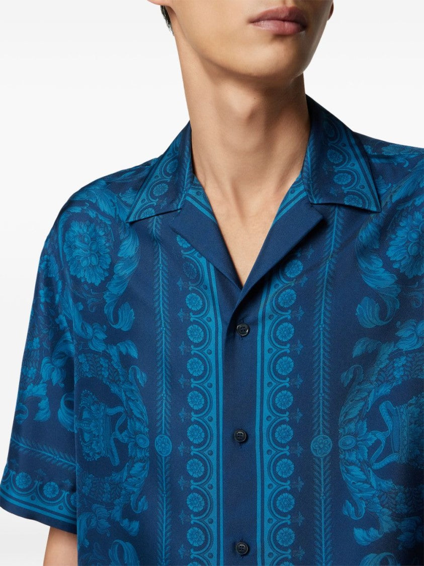 Versace Baroque Pattern Short-Sleeve Shirt With Camp Collar