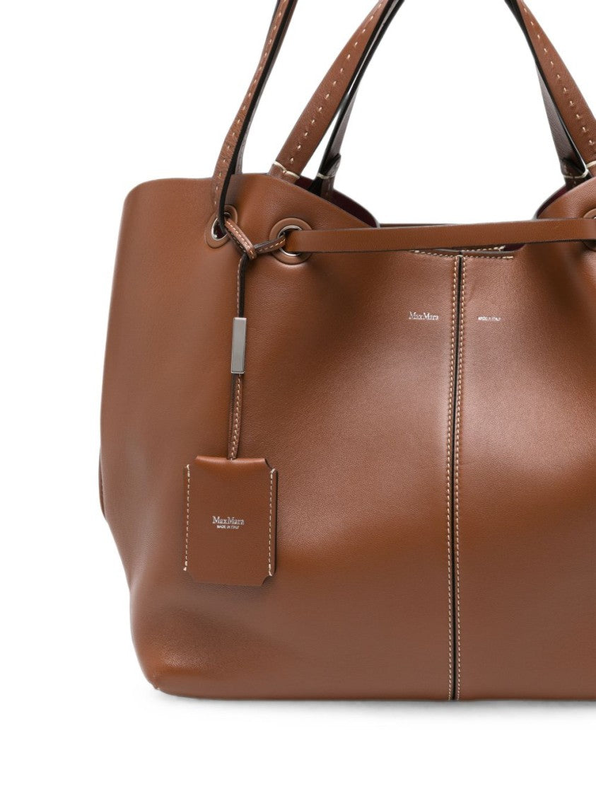 Max Mara Spacious Brown Tote Bag With Drawstring Closure