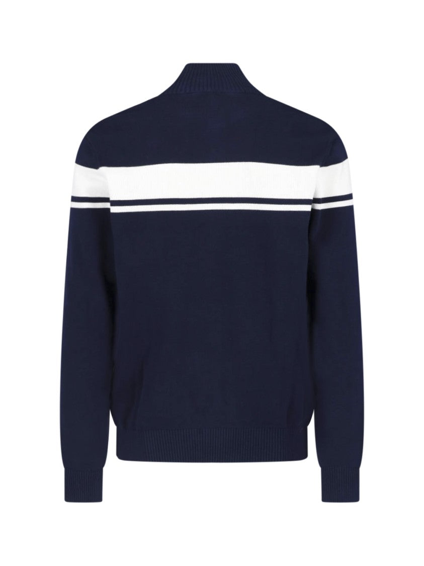 Sergio Tacchini Navy Full-Zip Stripe Detail Knit Sweater