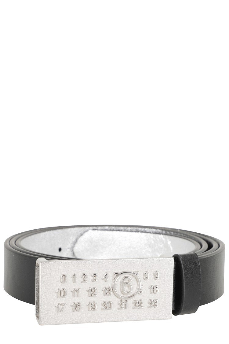 Mm6 By Maison Margiela Black Numeric Silver Buckle Leather Belt