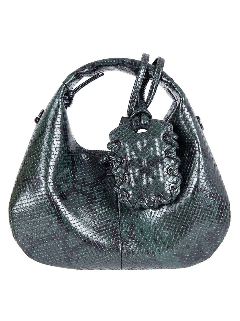 Ganni Compact Textured Bag With Glossy Snake Finish And Signature Logo