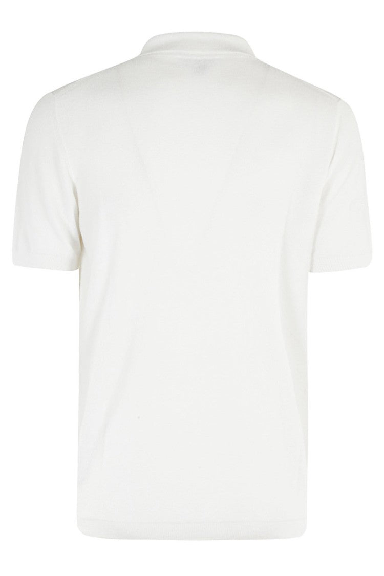 Kangra White Cotton Terry Polo Shirt With Ribbed Trim