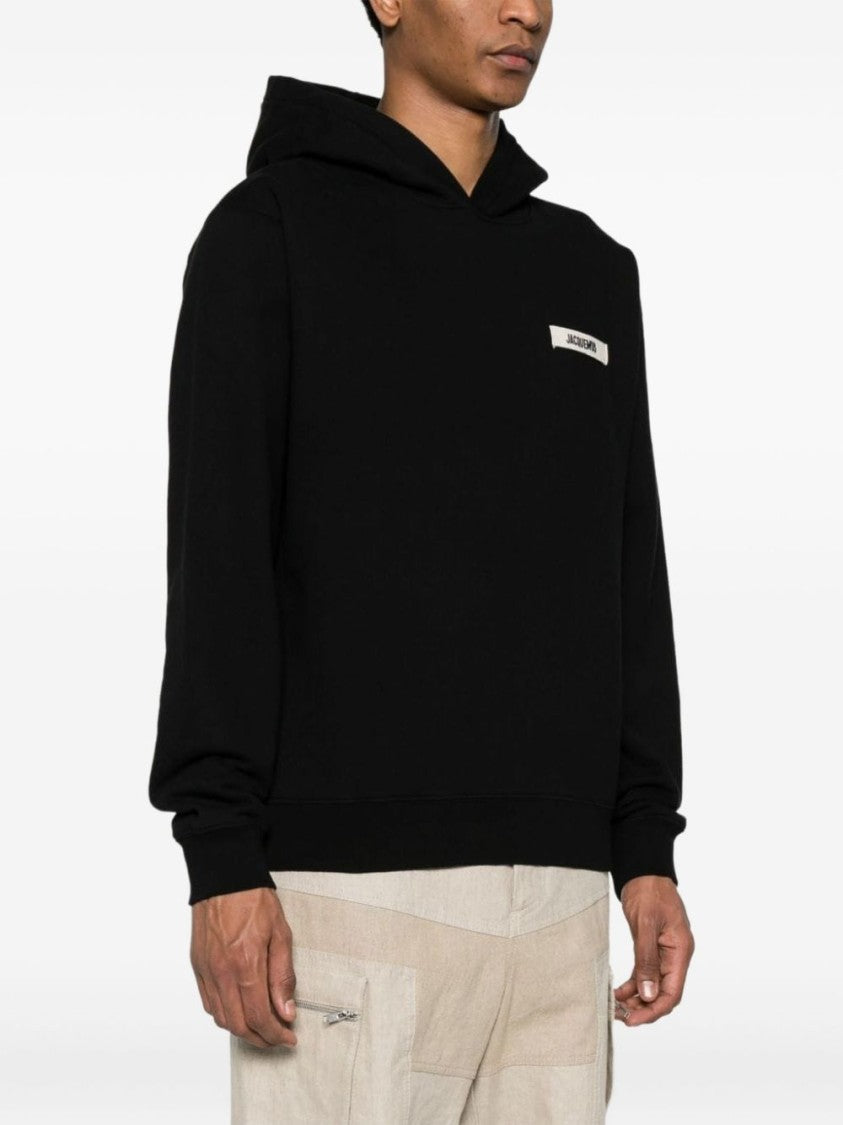 Jacquemus Black Logo Patch Hooded Knit Sweatshirt