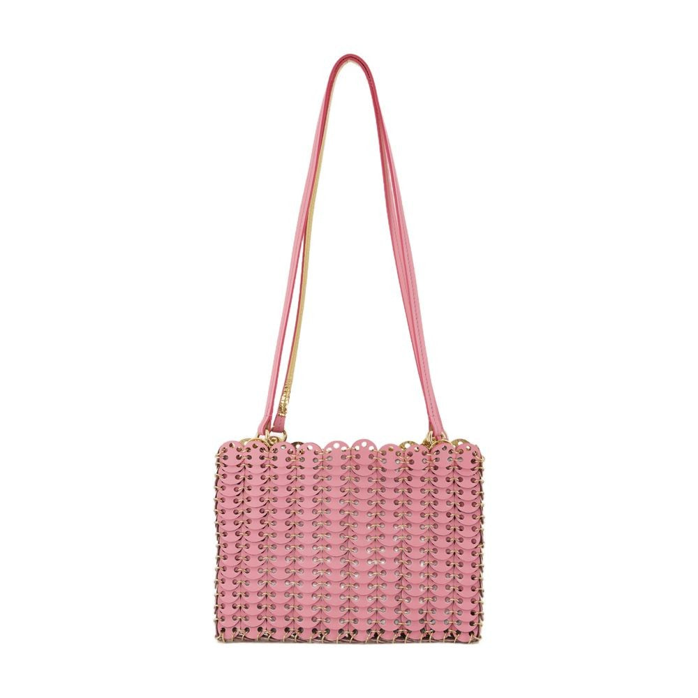 Rabanne Textured Calfskin Pink Shoulder Bag With Scalloped Edges