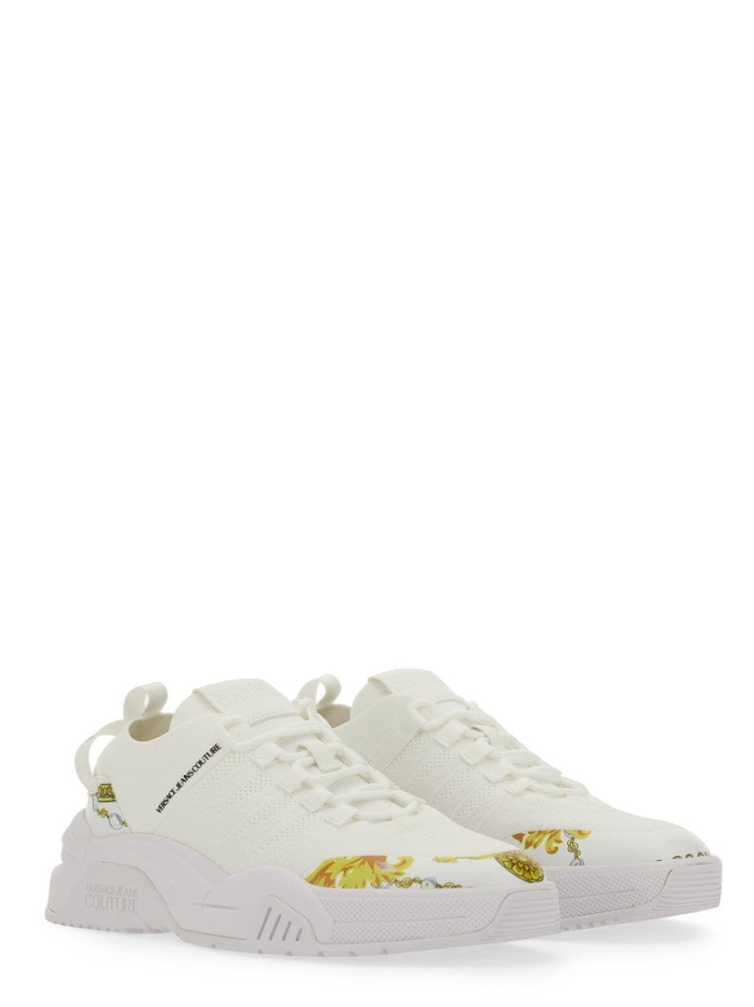 Versace Jeans Couture White Sneakers With Bold Logo And Textured Upper