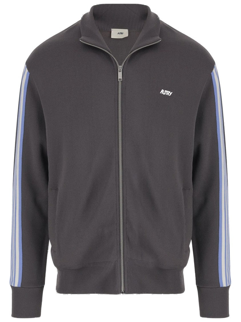 Autry Viscose Blend Jacket With Logoed Zipper And Contrast Stripes