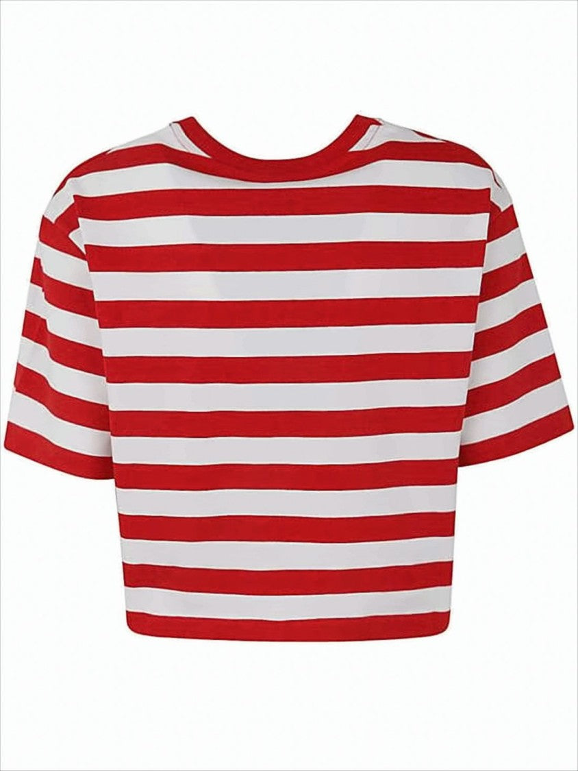 Patou Cropped Short-Sleeve Striped T-Shirt With Logo Print