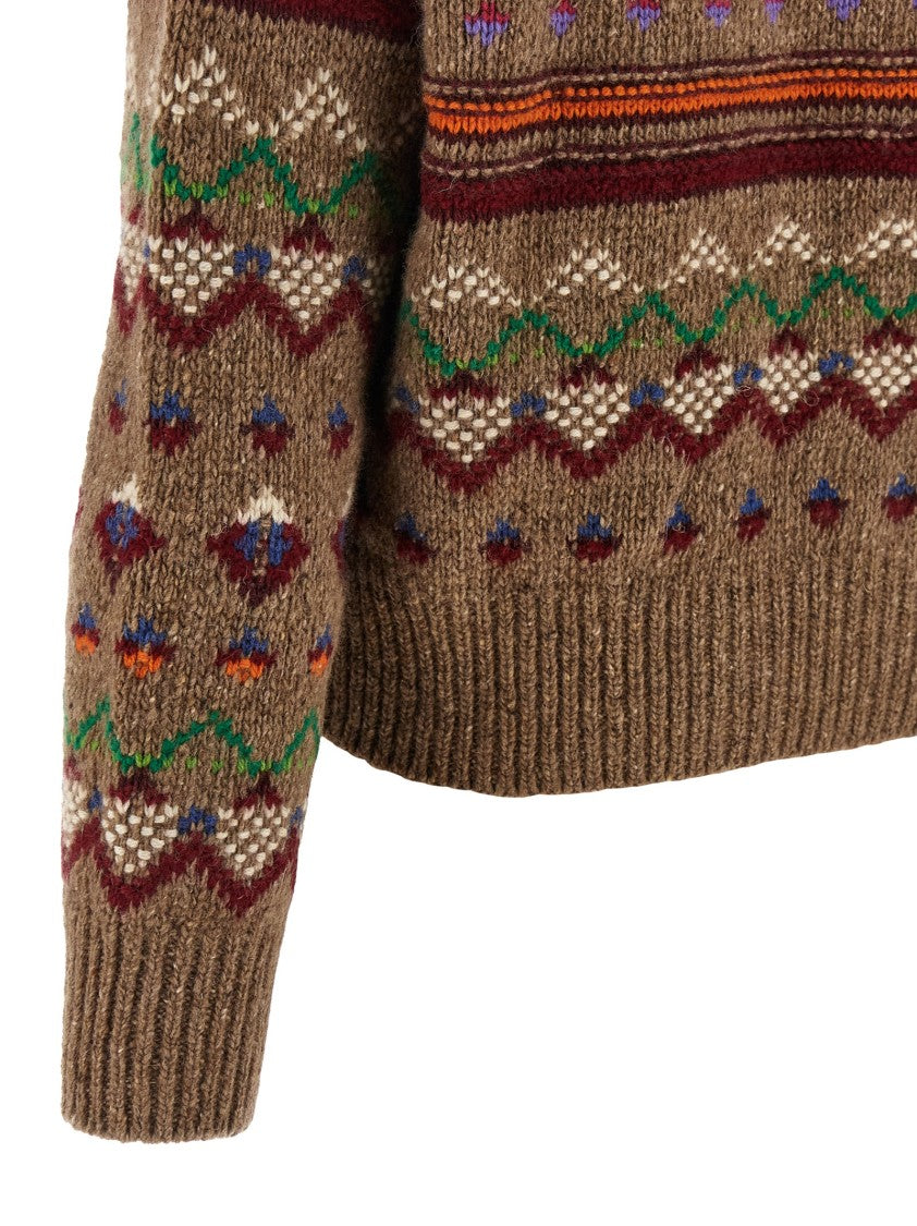 Polo Ralph Lauren Jacquard Patterned Wool Sweater With Lace-Up V-Neck