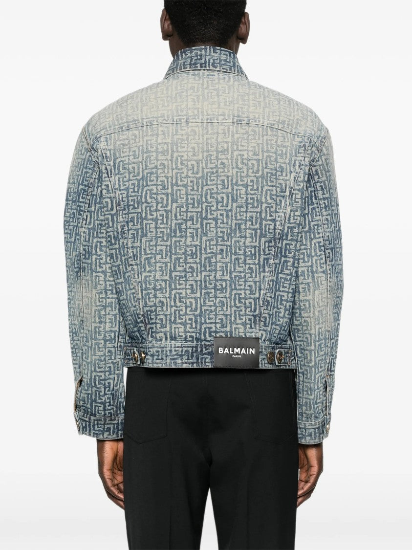 Balmain Faded Blue Monogram Denim Jacket