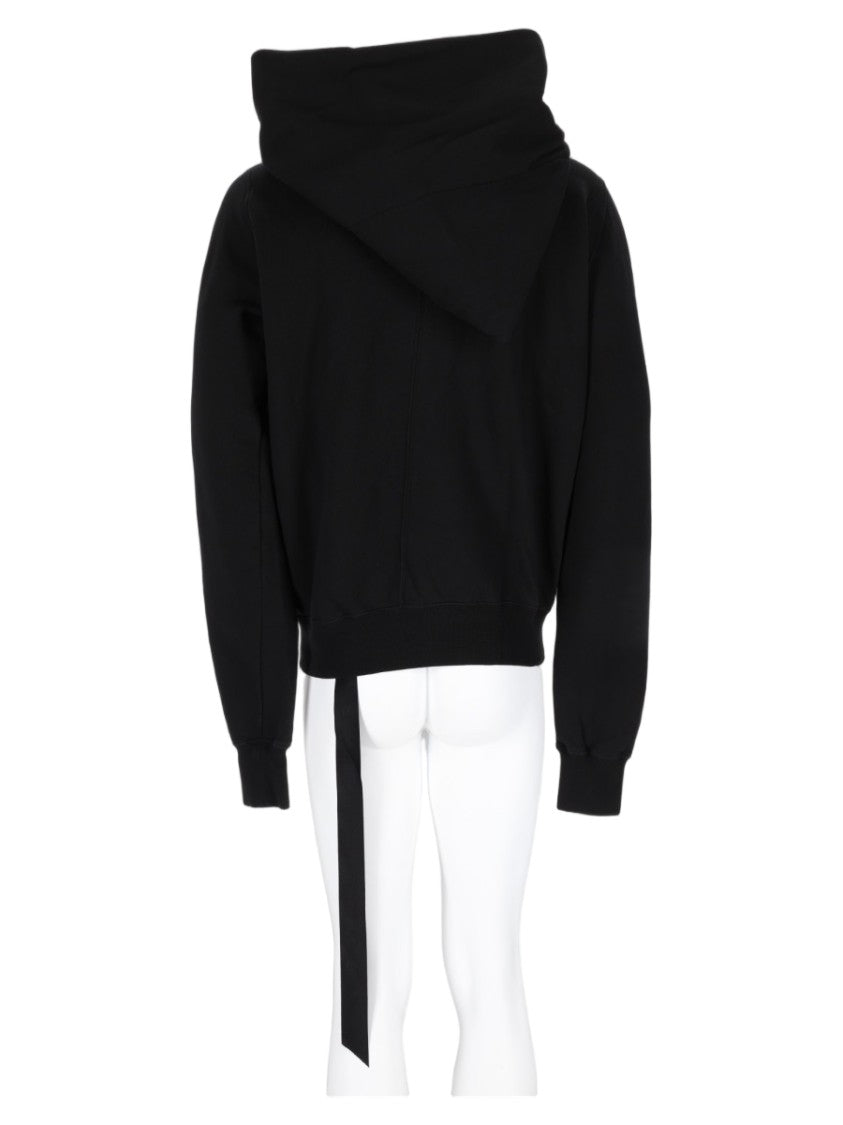 Drkshdw By Rick Owens Black Asymmetrical Extended Hood Cotton Sweatshirt