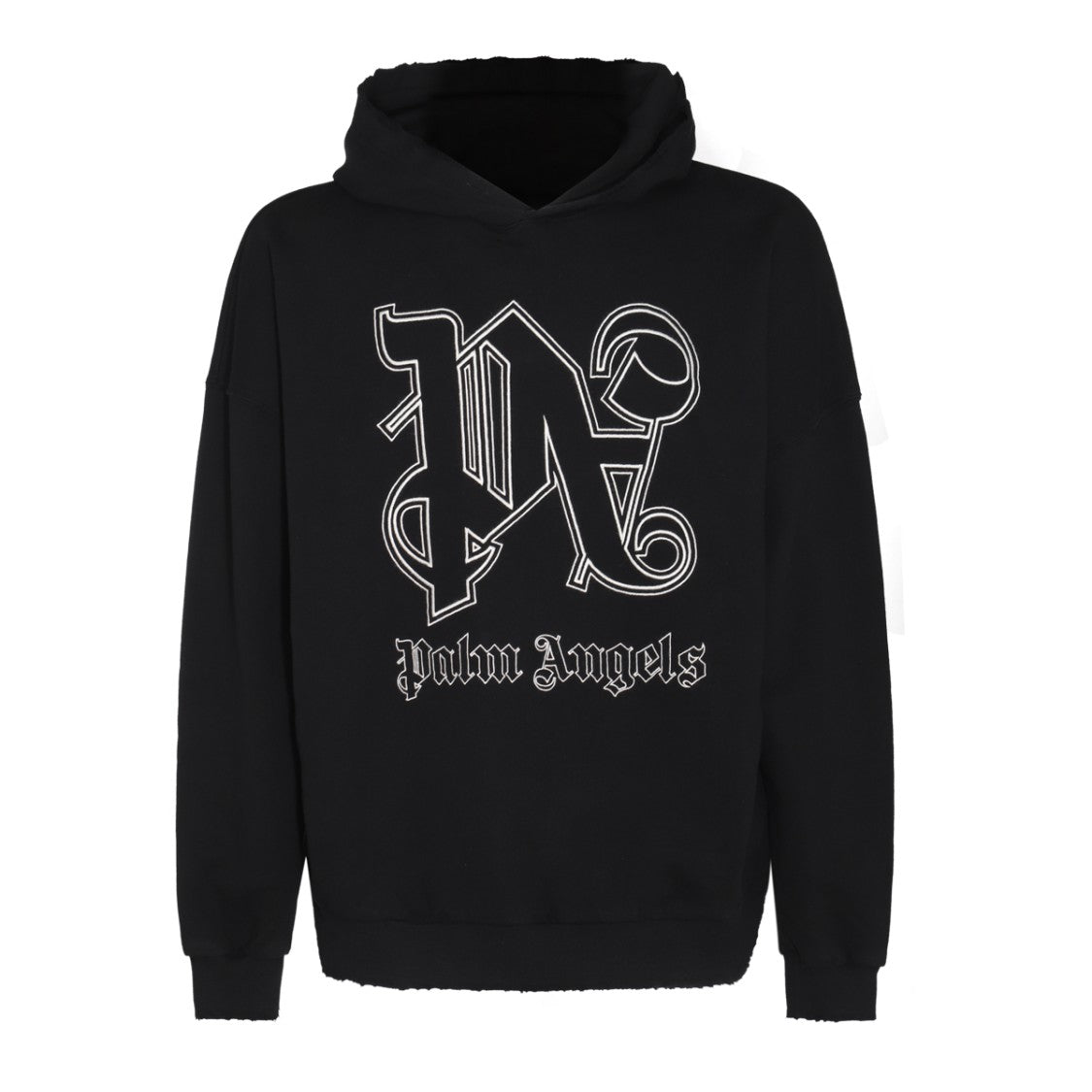 Palm Angels Black Cotton Sweatshirt With Embroidered Logo And Frayed Detail