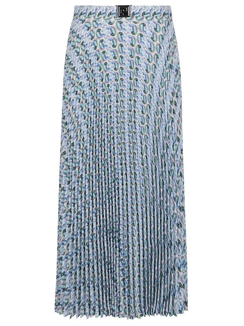 Tory Burch Midi-Length Pleated Skirt With Woven Belt And Murano-Inspired Print
