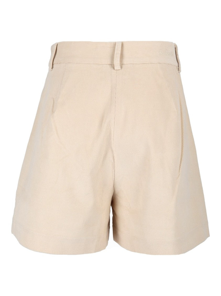 Mc2 Saint Barth Cream Aya Pleated Corduroy Mini Shorts