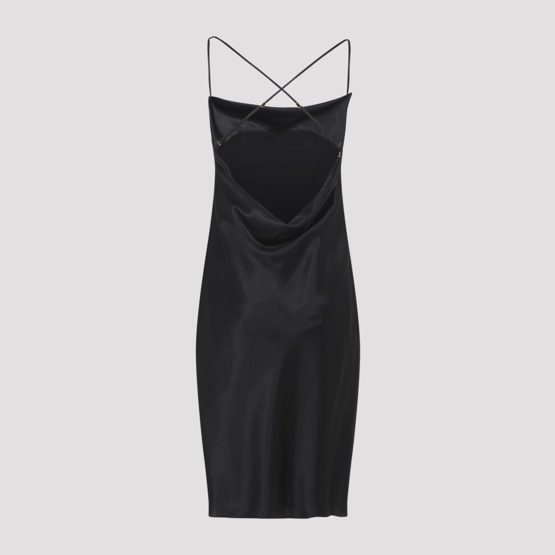 Saint Laurent Glossy Silk Dress With Crisscross Straps