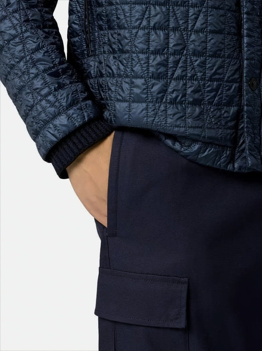 Stone Island Structured Blue Cotton Cargo Pants With Signature Patch