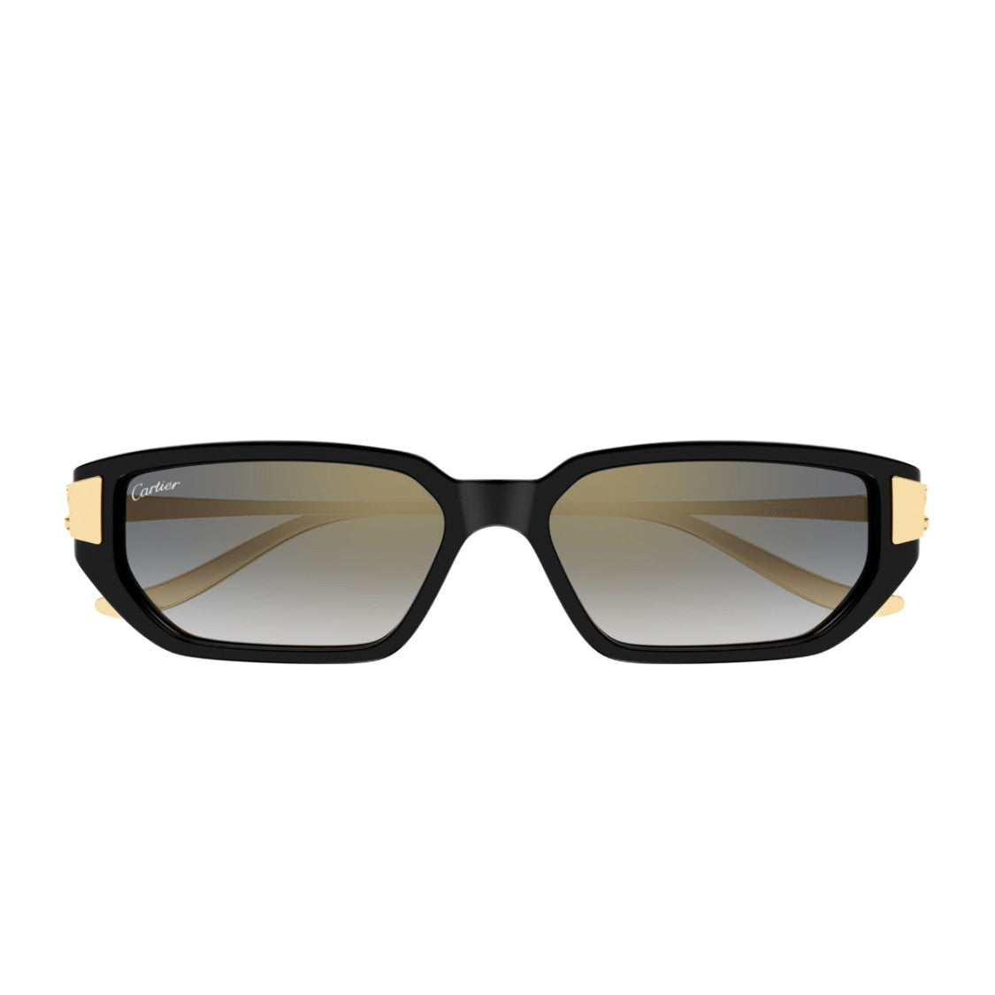 Cartier Rectangular Frame Sunglasses In Black Gold Grey Acetate