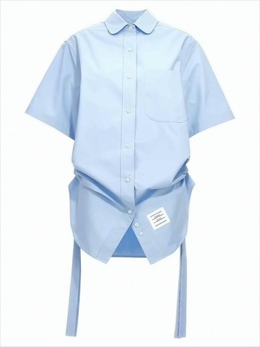 Thom Browne Short-Sleeved Shirt Dress With Classic Collar And Unique Side Ties