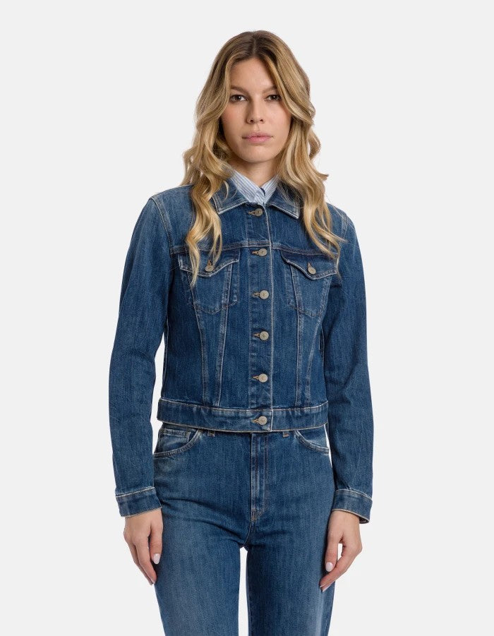 Dondup Fitted Medium Blue Denim Jacket With Button-Down Front