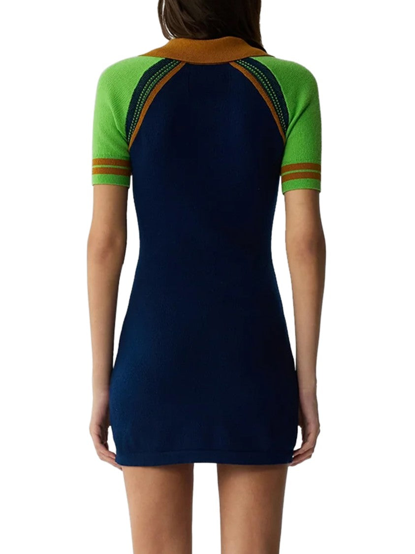 Guest In Residence Fitted Mini Dress With Contrasting Sleeves And V-Neckline