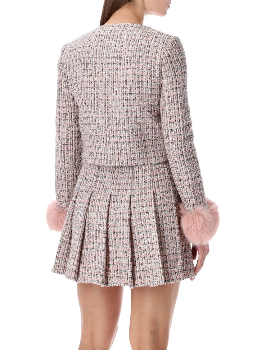 Self-Portrait Bouclé Jacket With Faux Fur Cuffs