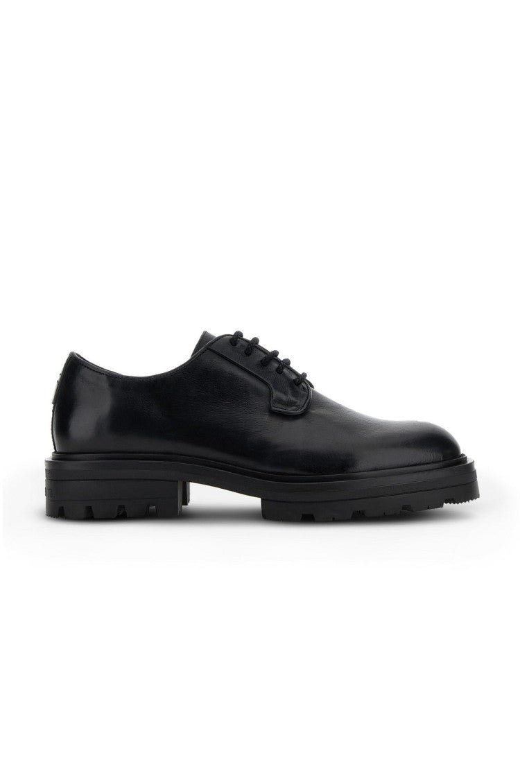 Hogan Black Round-Toe Lace-Up Lug Sole Leather Brogues