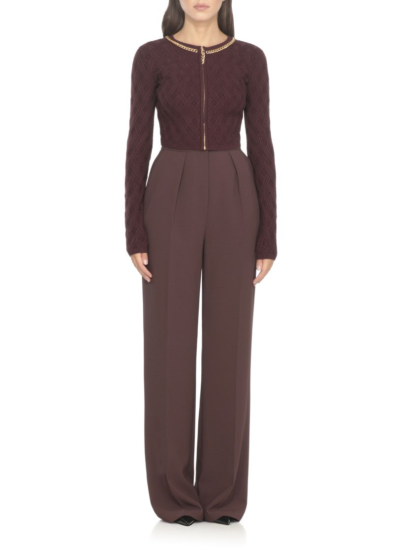 Elisabetta Franchi Bordeaux Textured Geometric Pattern Cardigan