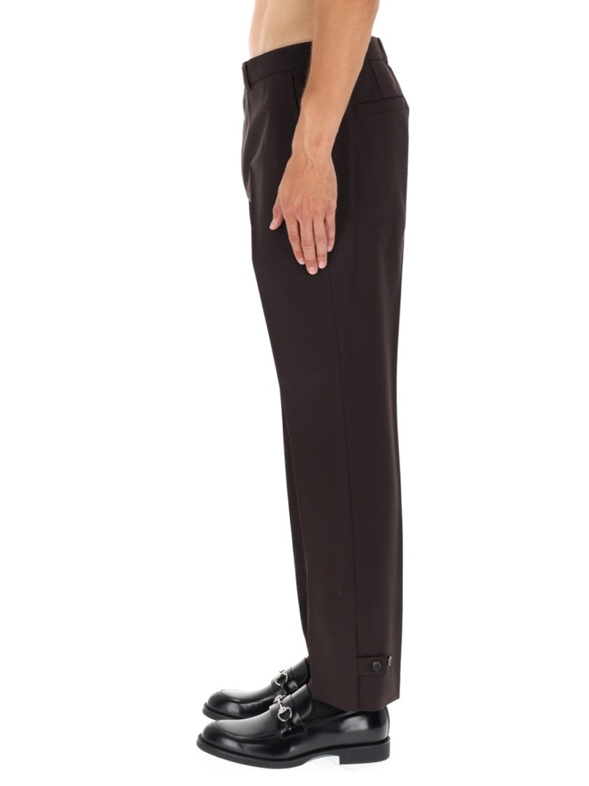 Gucci Straight-Leg Wool Gabardine Pants With Refined Button Details