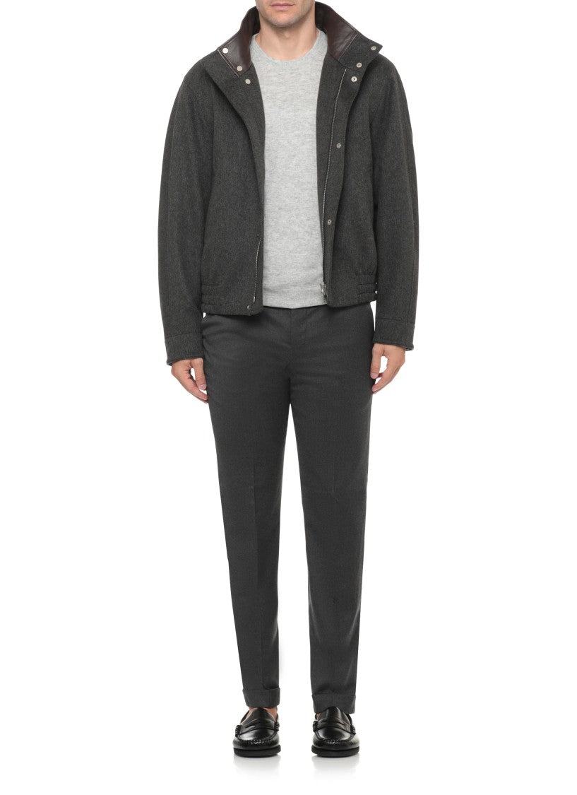 Lardini Dark Grey High-Neck Wool Jacket