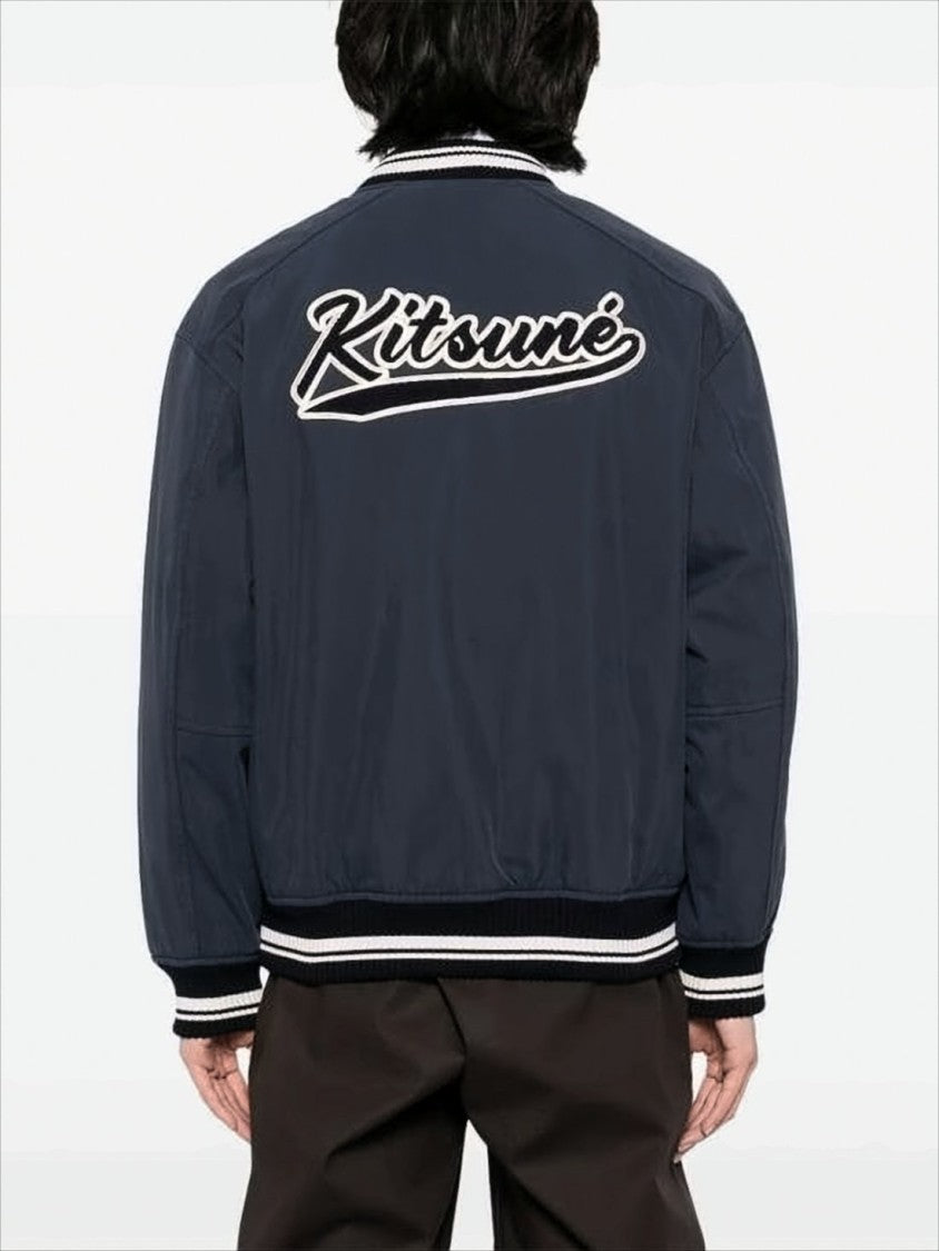 Maison Kitsuné Classic Blue Bomber Jacket With Contrast Detailing