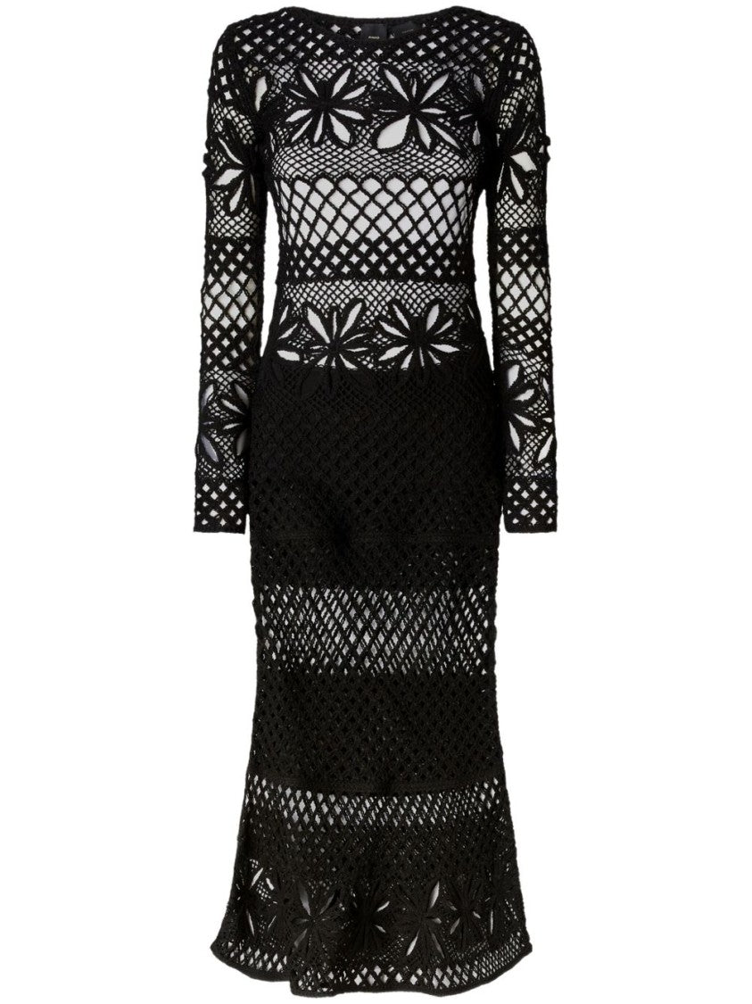 Pinko Unlined Black Mesh Dress With Long Sleeves