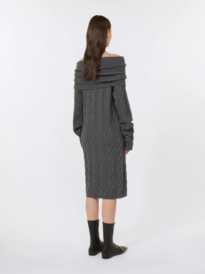 Max Mara Charcoal Grey Midi Dress With Cable-Knit Texture