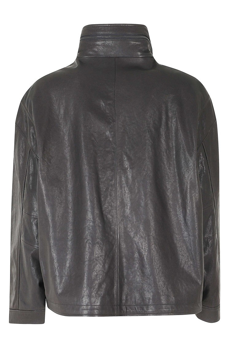 Emporio Armani Dark Brown Blouson Lambskin Leather Jacket