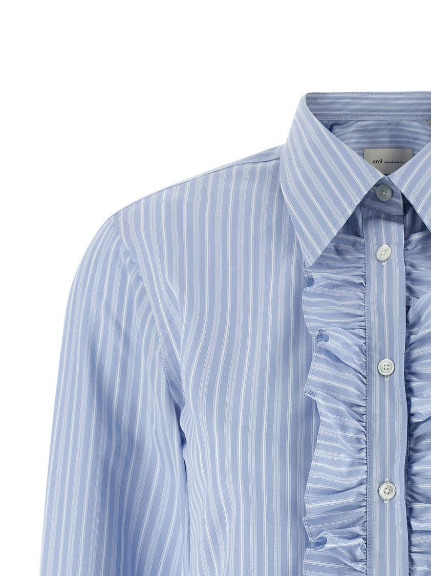 Ami Paris Jabot Shirt With Ruffled Detail And Micro Metal Logo