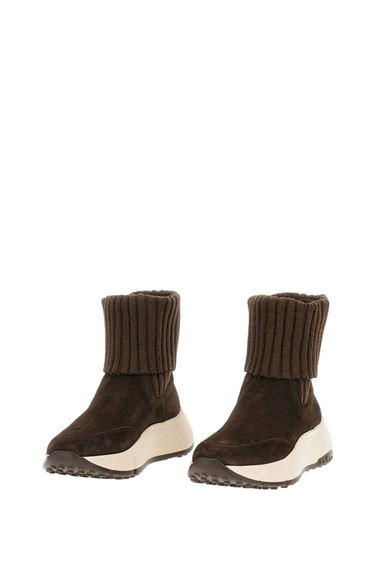 Hogan Brown Ribbed Wool-Blend Platform Chelsea Boots
