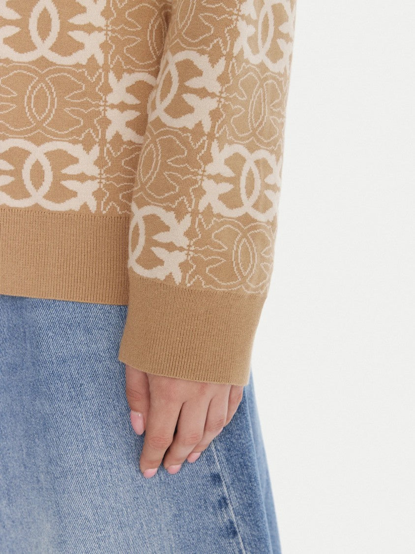 Pinko Camel Monogram Jacquard Viscose-Blend Cardigan