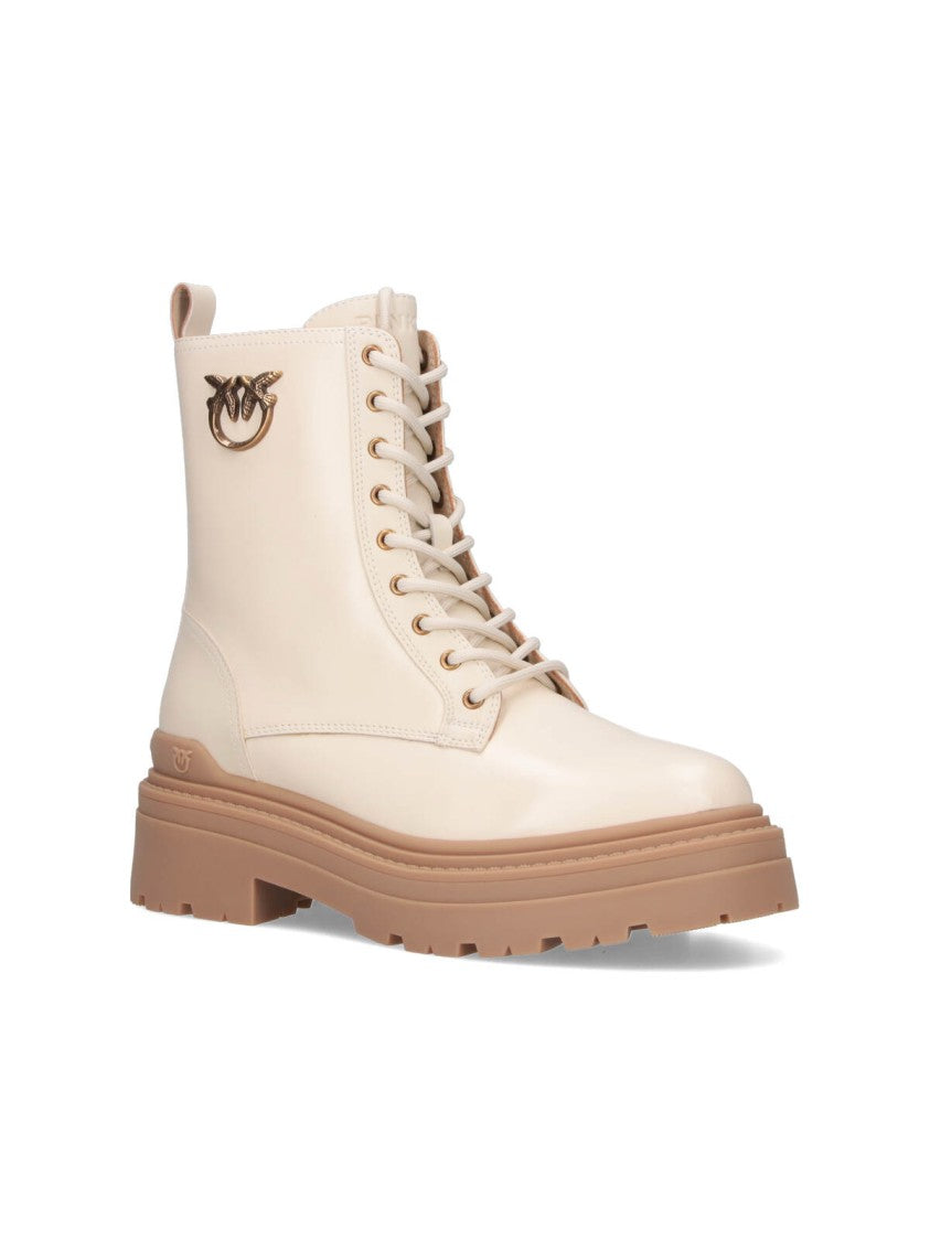 Pinko Ankle-High Leather Boots With Gold Hardware Detail