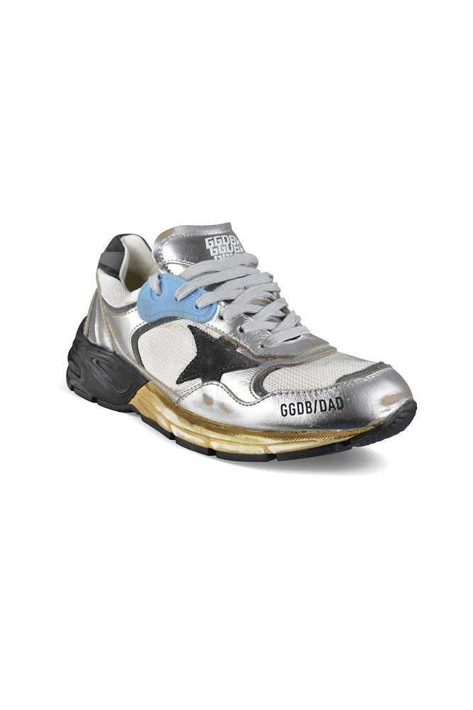 Golden Goose White Silver Grey Leather Running-Dad Sneakers