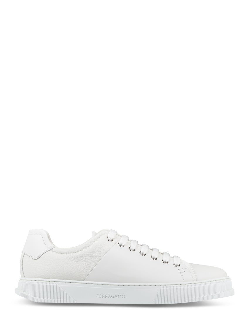 Ferragamo White Leather Sneakers With Classic Lace-Up Design