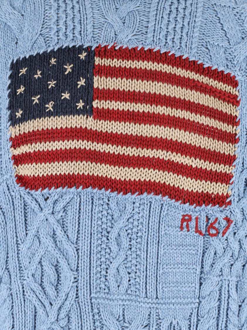 Polo Ralph Lauren Blue American Flag Cable Knit Sweater