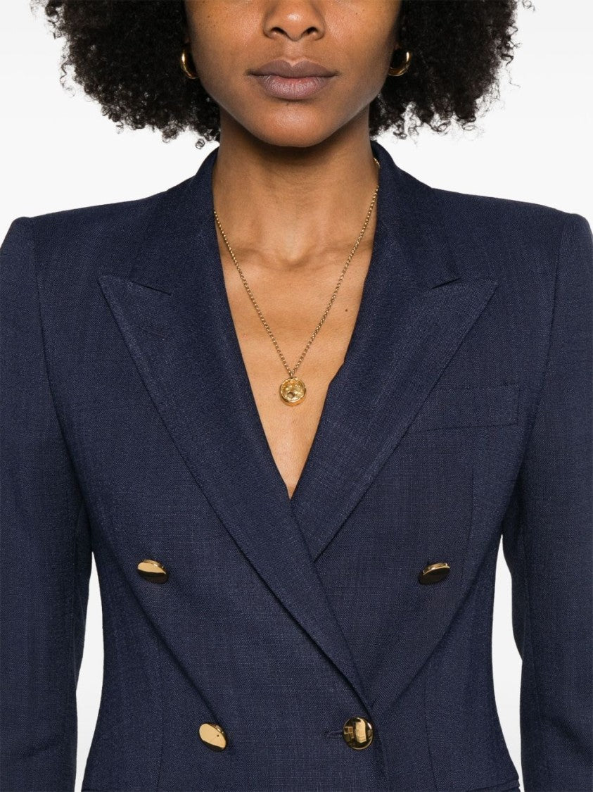 Tagliatore Double-Breasted Navy Blazer With Structured Shoulder Pads