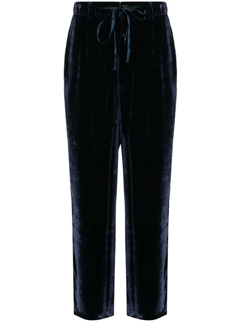 Pierrelouis Mascia Wide-Leg Velvet Trousers With Drawstring Tie