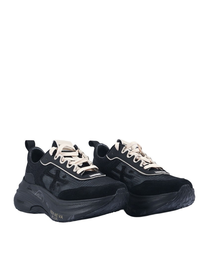 Premiata Hill Black Mesh Suede Sneakers