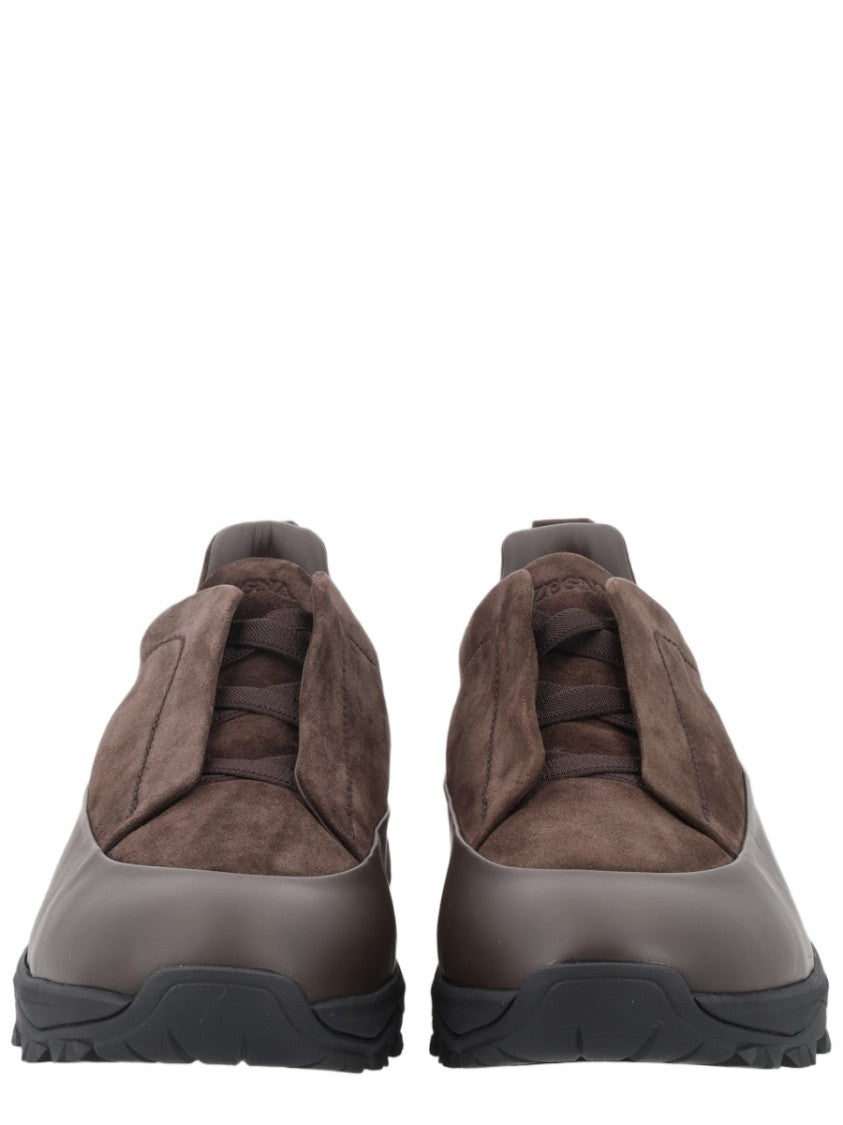 Zegna Brown Calf-Cow Leather Low-Top Sneakers