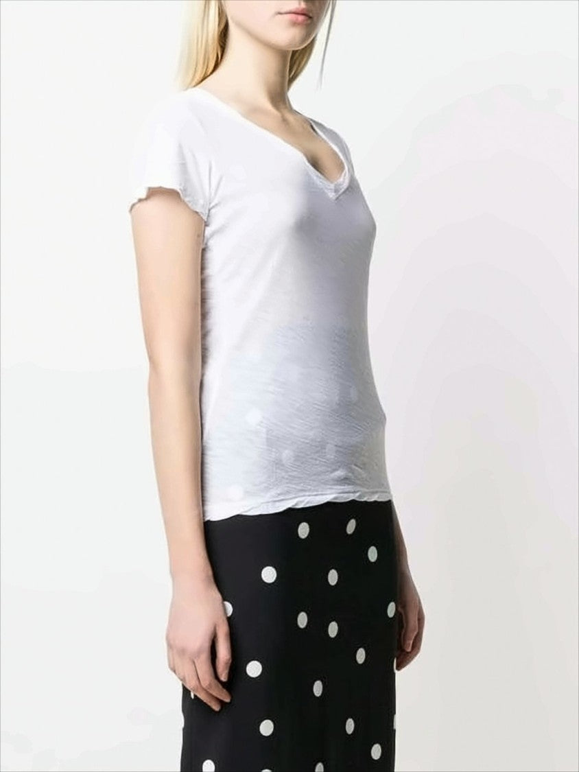 James Perse Fitted Short-Sleeve T-Shirt With V-Neckline And Scalloped Edges