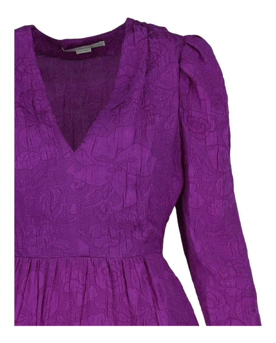 Stella Mccartney Textured Floral Silk Mini Dress With V-Neck And Zip Closure