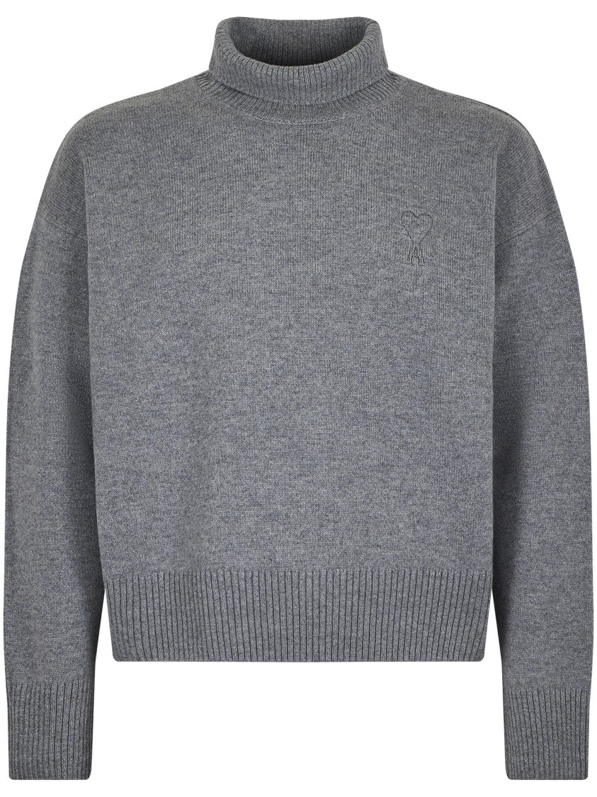 Ami High-Neck Grey Knit Sweater