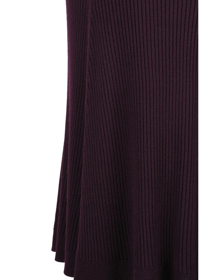 Victoria Beckham Purple Ribbed Merino Wool Long Skirt